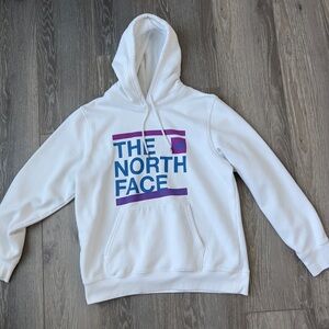 The North Face White Hoodie with Blue & Purple Logo Block